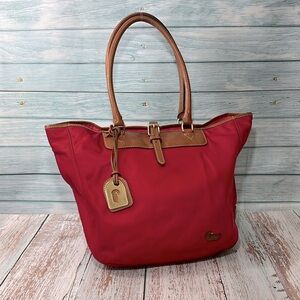 🦆 DOONEY & BOURKE RED AND BROWN NYLON LEATHER TOTE BAG